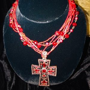 Red and bronze beaded necklace
